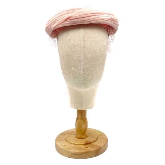 Vintage 1950s Pillbox Hat Veiled Chiffon Straw Hat Pastel Pink Easter Wedding - Picture 4 of 11